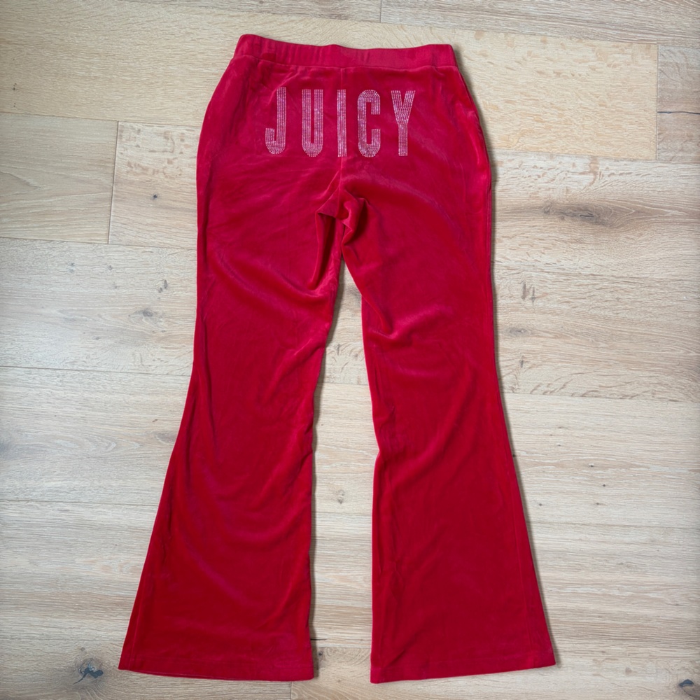 Juicy Couture Velour Track Bootcut Pants Red Rhinestone Logo Y2K Flare Size S*G2